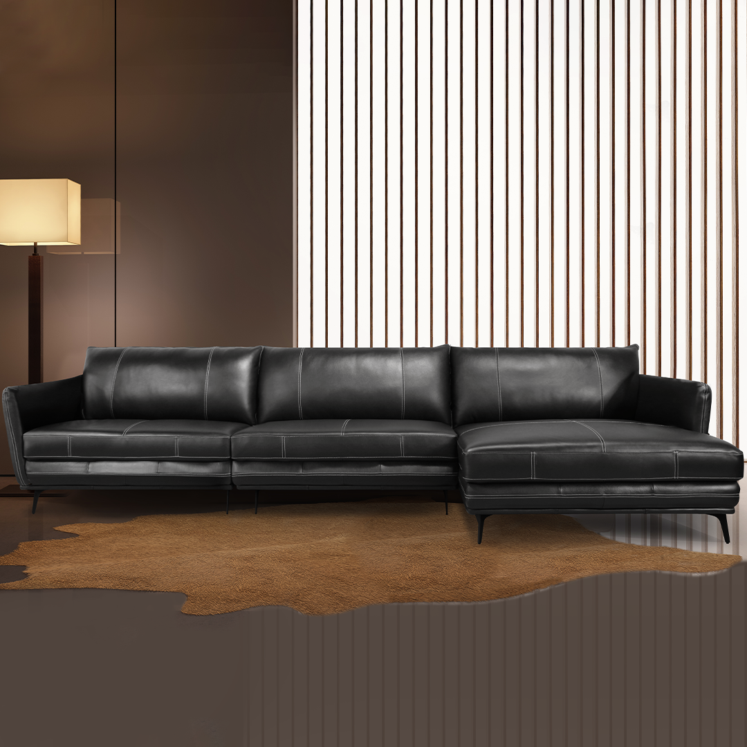 Sofá 3060 Chaise Negro 100% Cuero  2 Cuerp 1