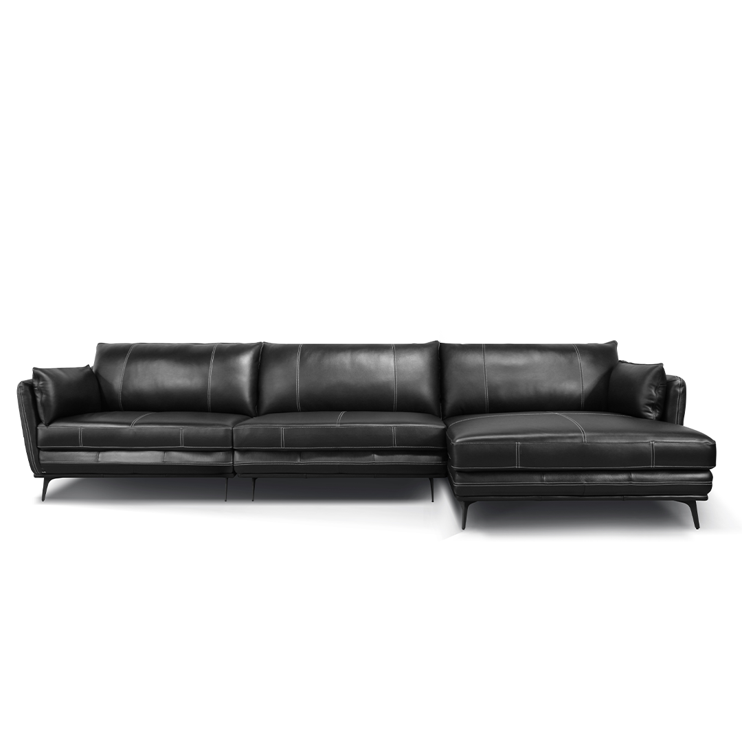 Sofá 3060 Chaise Negro 100% Cuero  2 Cuerp 2