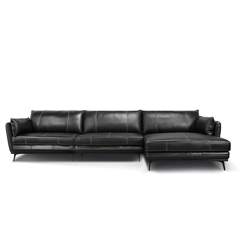 Sofá 3060 Chaise Negro 100% Cuero  2 Cuerp