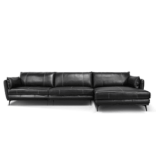Sofá 3060 Chaise Negro 100% Cuero  2 Cuerp
