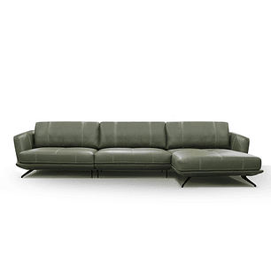 Sofá 3064 Chaise Verde 100% Cuero 2 Cuerpos