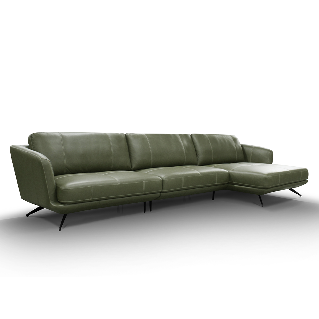 Sofá 3064 Chaise Verde 100% Cuero 2 Cuerpos 3
