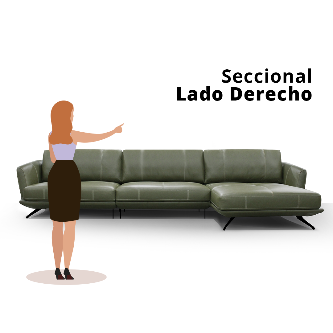 Sofá 3064 Chaise Verde 100% Cuero 2 Cuerpos 5