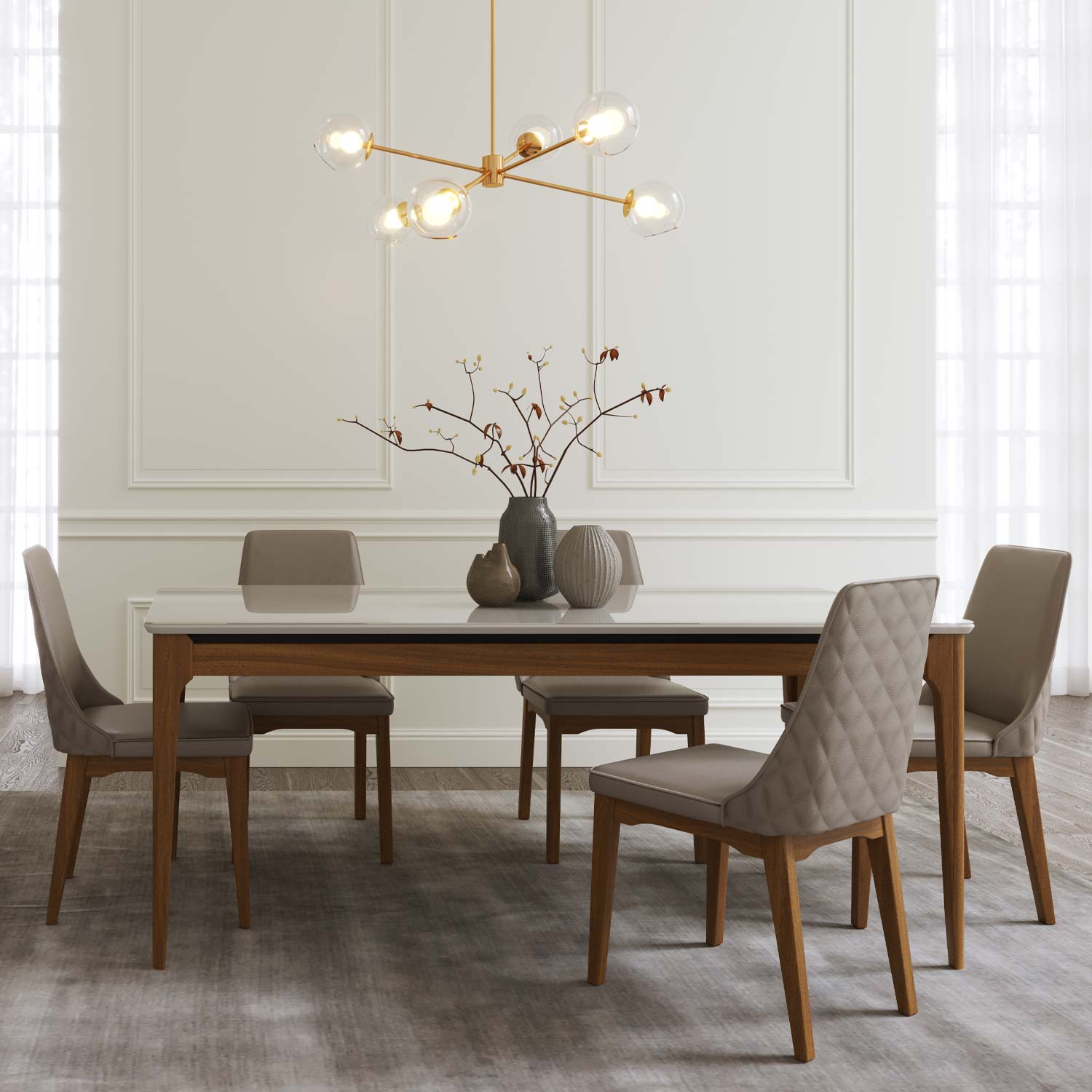 Comedor 1.8 Addar Off White + 6 Sillas Elsie Metalasse 1