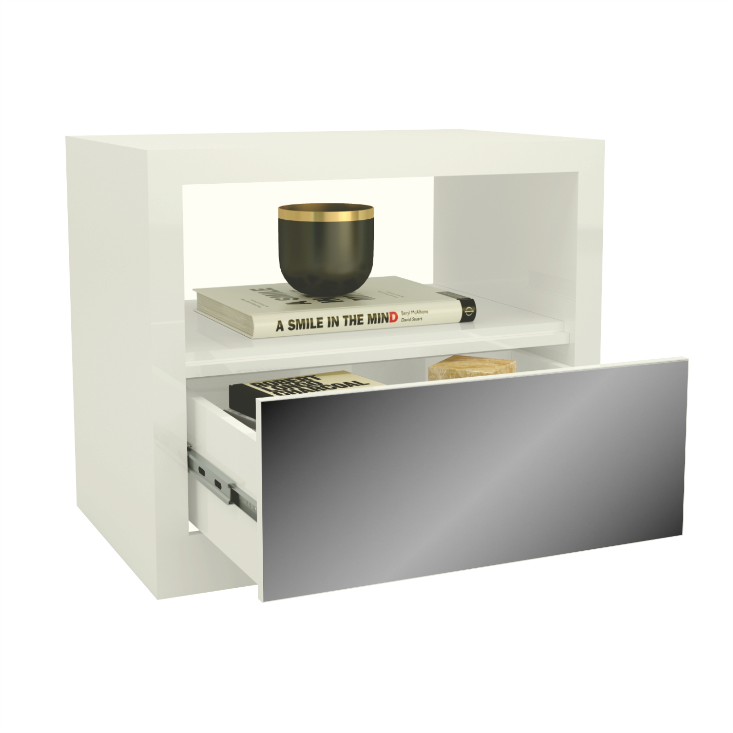 Velador Tw140 Espejado 1 cajon Off White  2