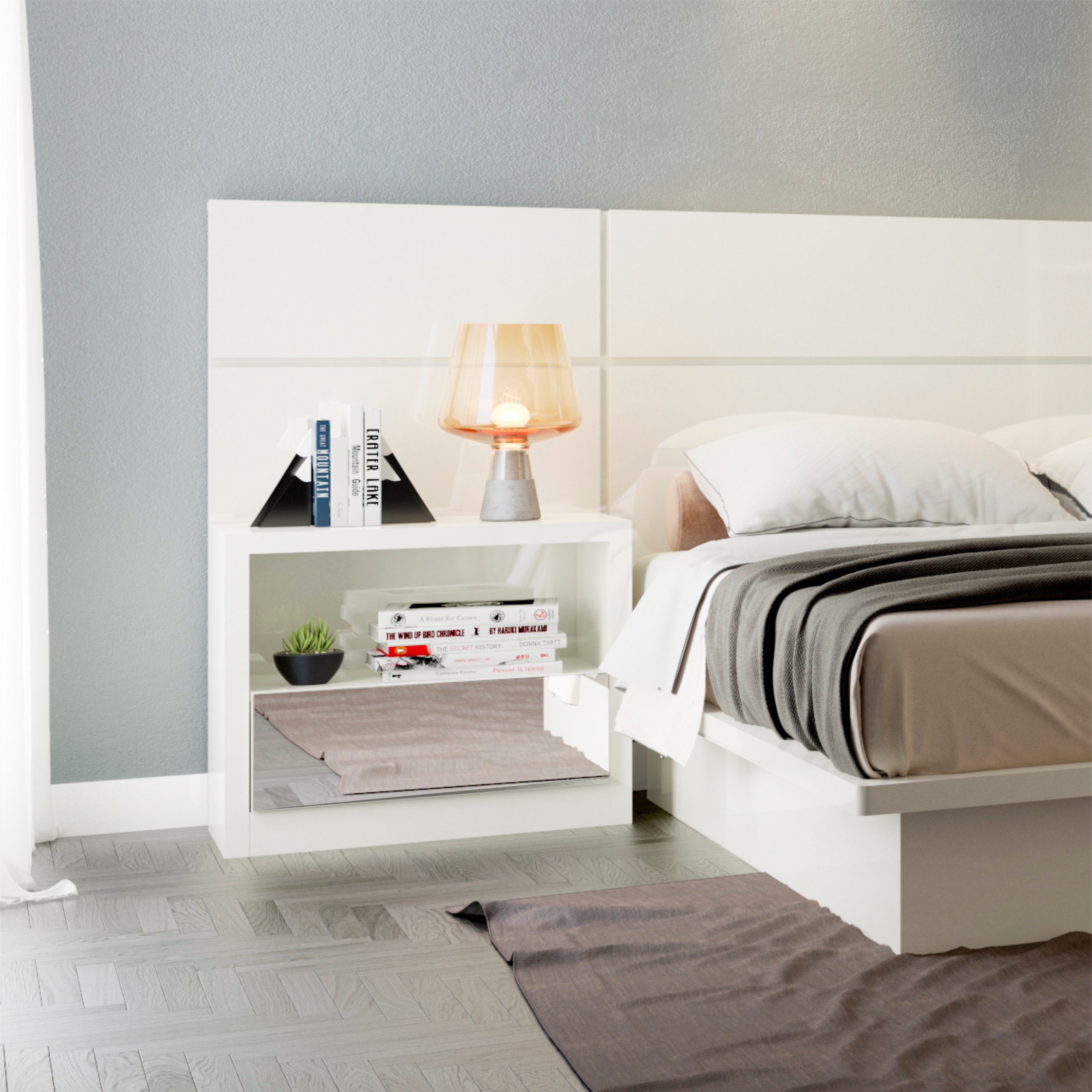 Velador Tw140 Espejado 1 cajon Off White  3