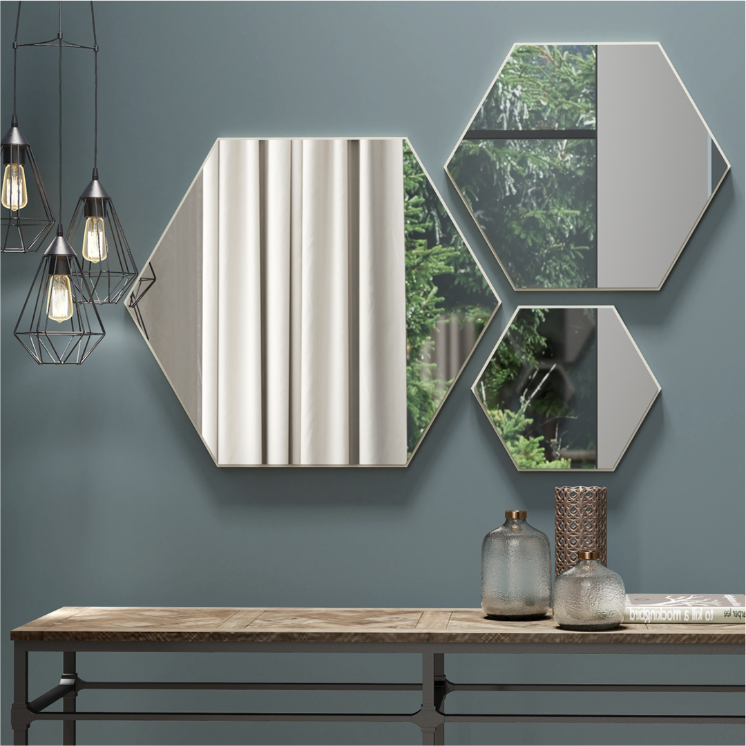 Set De Espejos Paine Es13 Hexagono Off White 1
