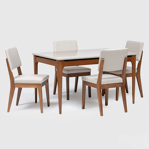 Comedor 1.35 Addar Off White + 4 Sillas Ella L02