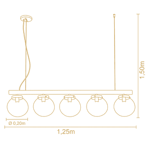 Lampara Colgante Vintage 5 Esferas 3176DR