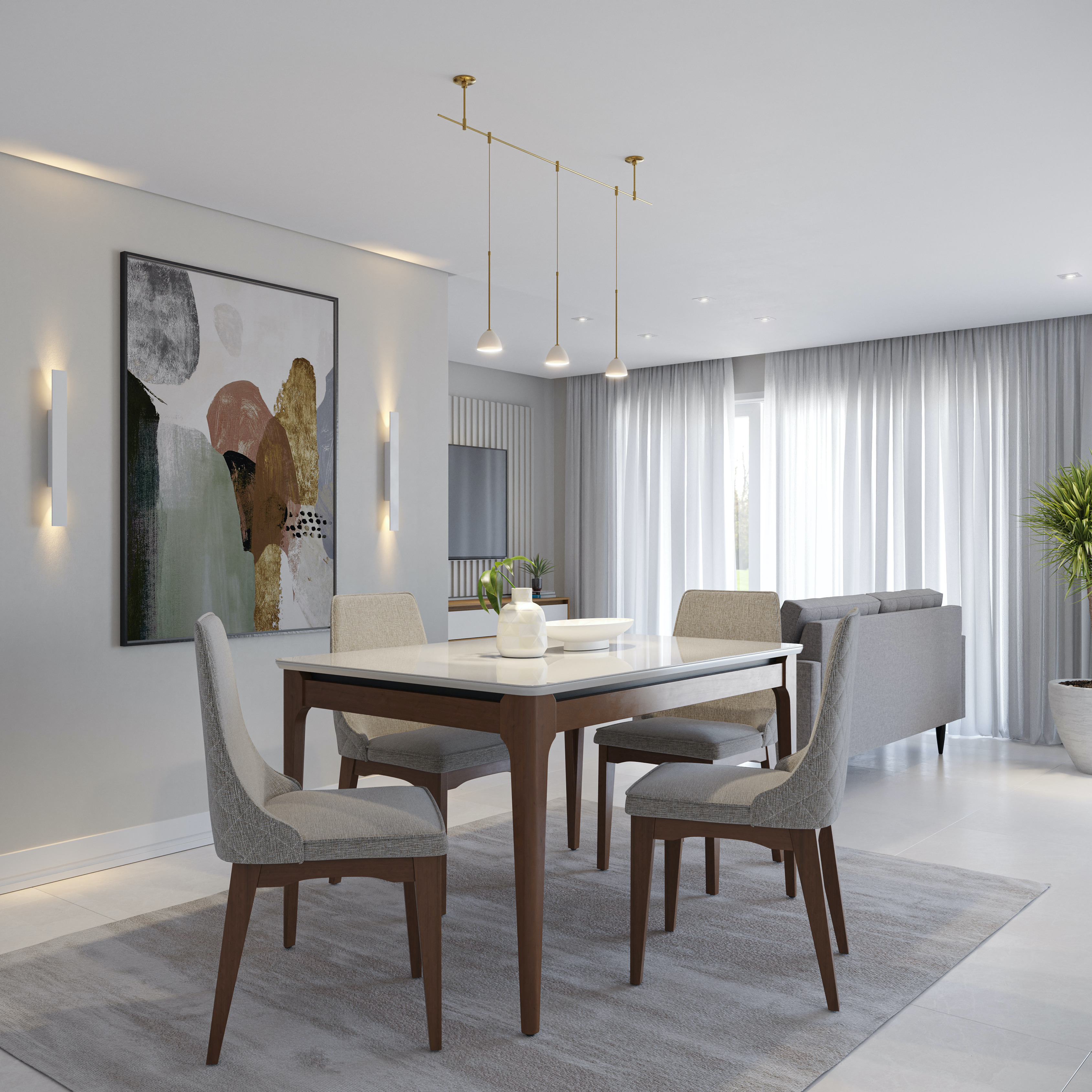 Comedor 1.35 Addar OW + 4 Sillas Elsie Matelasse 1