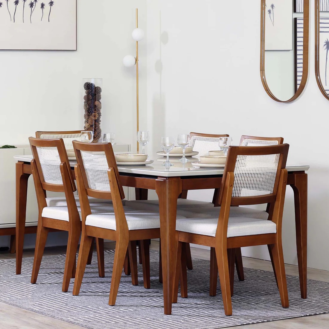 Comedor Addar 1.6 Off White + 6 Sillas Saga Ratan Ts L02 1