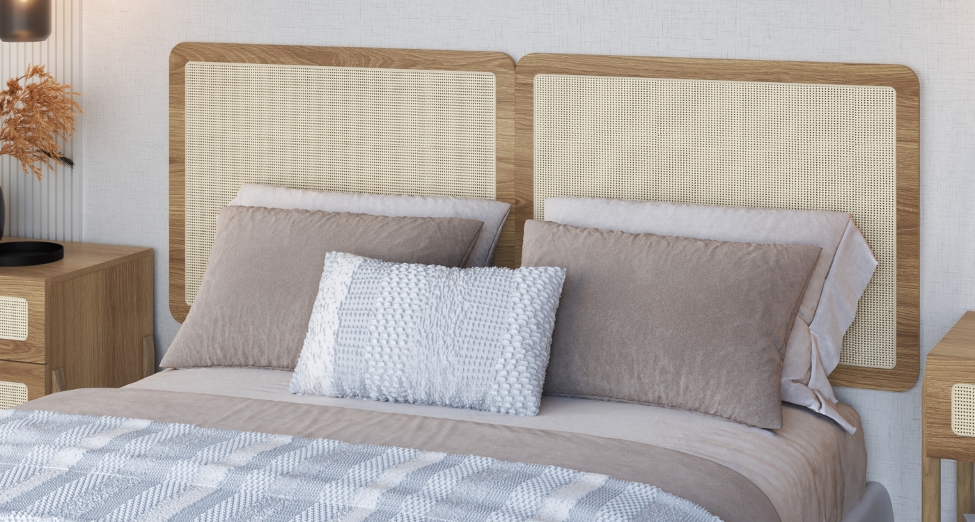 Set Respaldo 27967 2P + 2 Veladores 27932E Ratan Natural  2