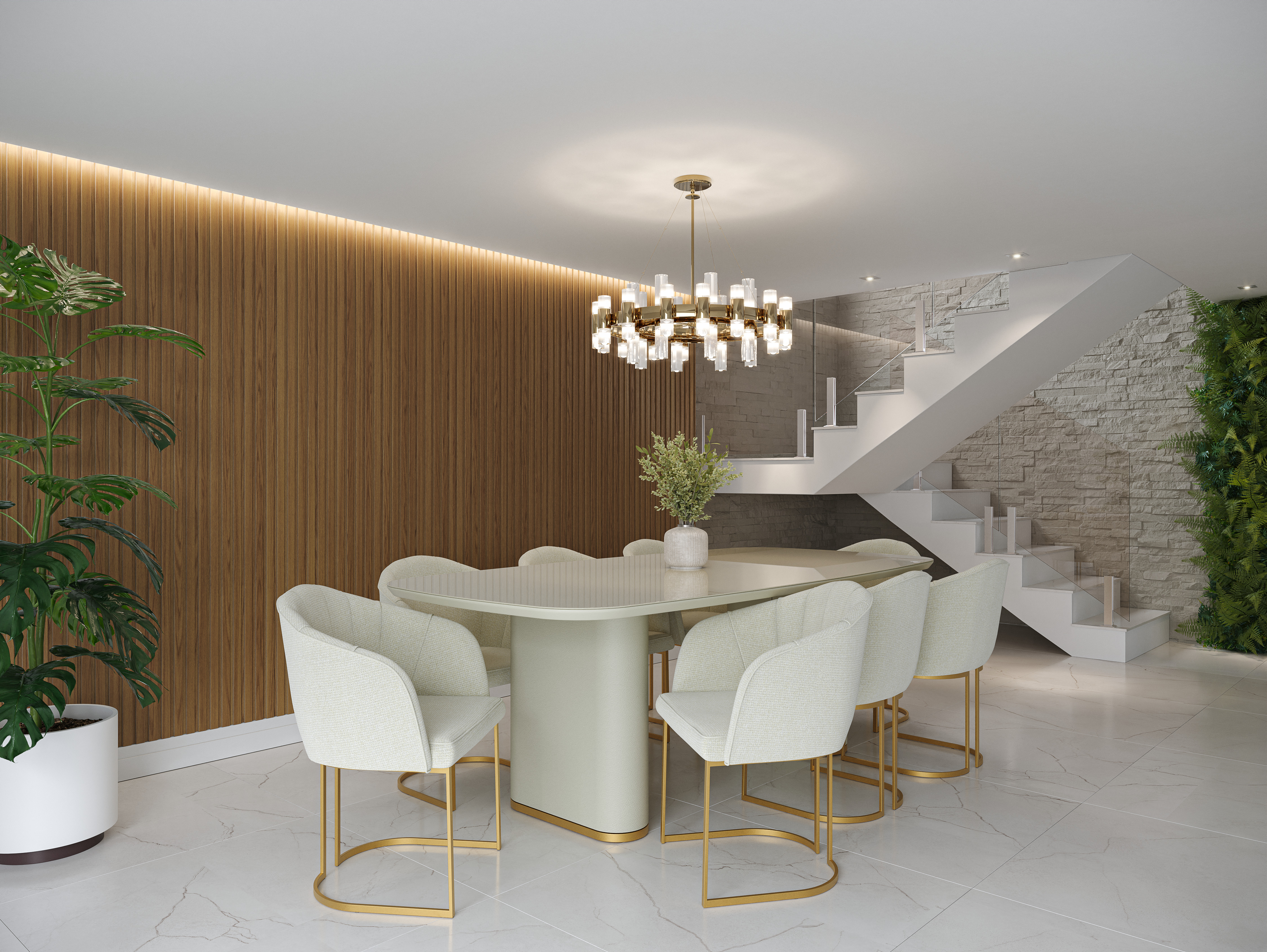 Comedor Lintz 2.2 Off White + 8 Sillas Beverly Champan 1
