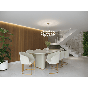 Comedor Lintz 2.2 Off White + 8 Sillas Beverly Gold