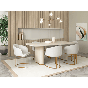 Comedor Lintz 1.8 Off white Gold +6 sillas Beverly Gold