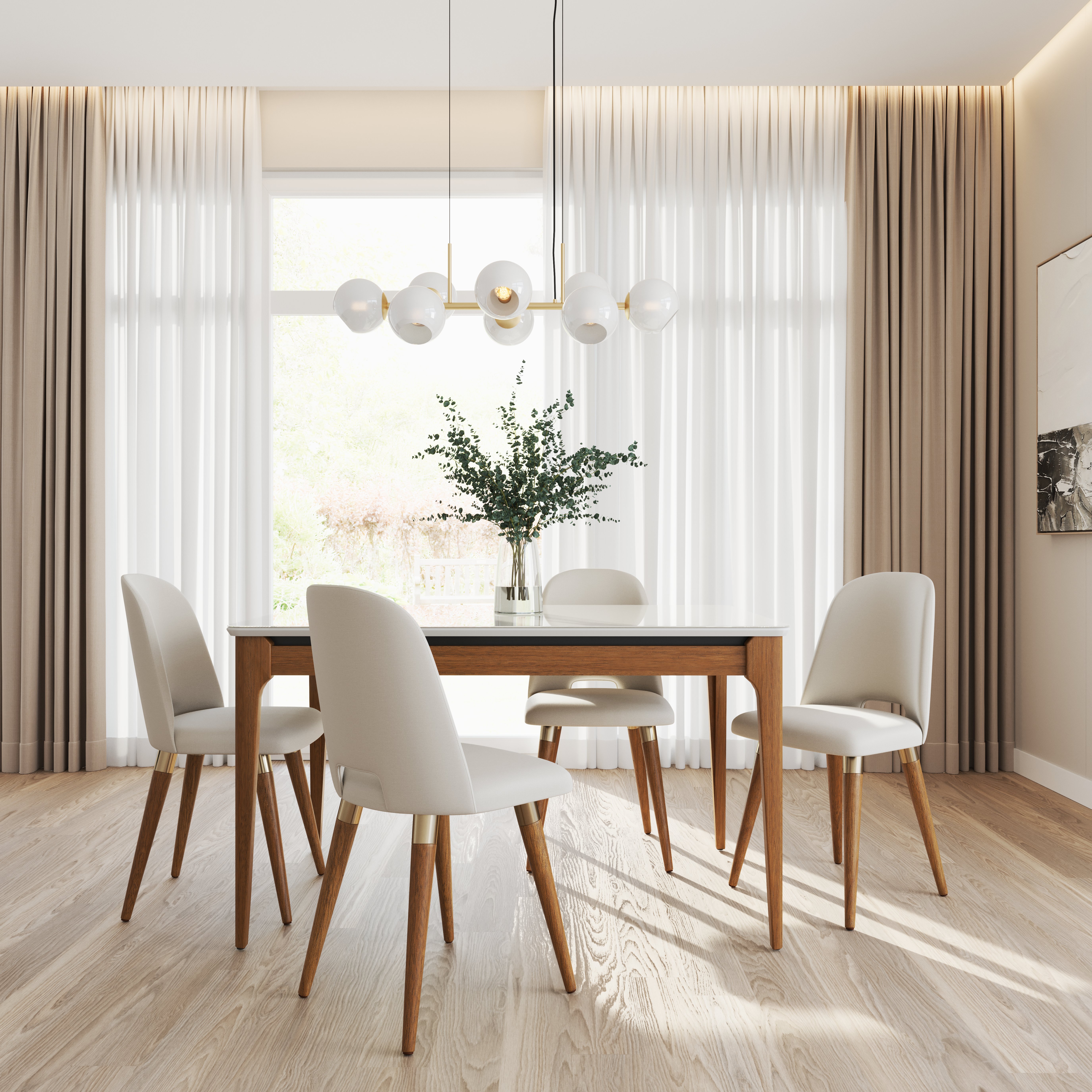 Comedor Addar 1.35 + 4 Sillas Selina Gold Giratoria 1