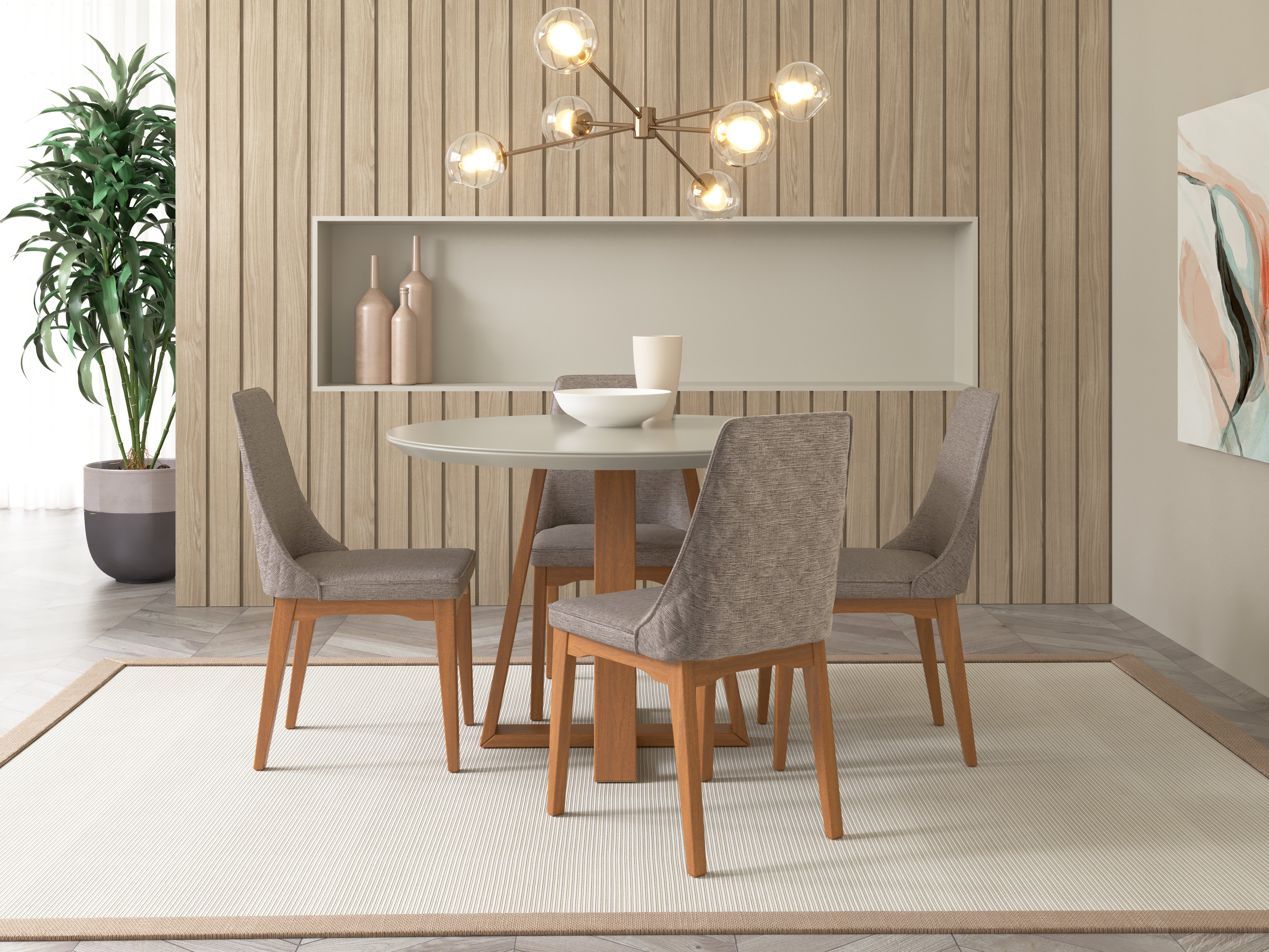 Comedor Bennet Redondo + 4 Sillas Elsie Matelasse 1