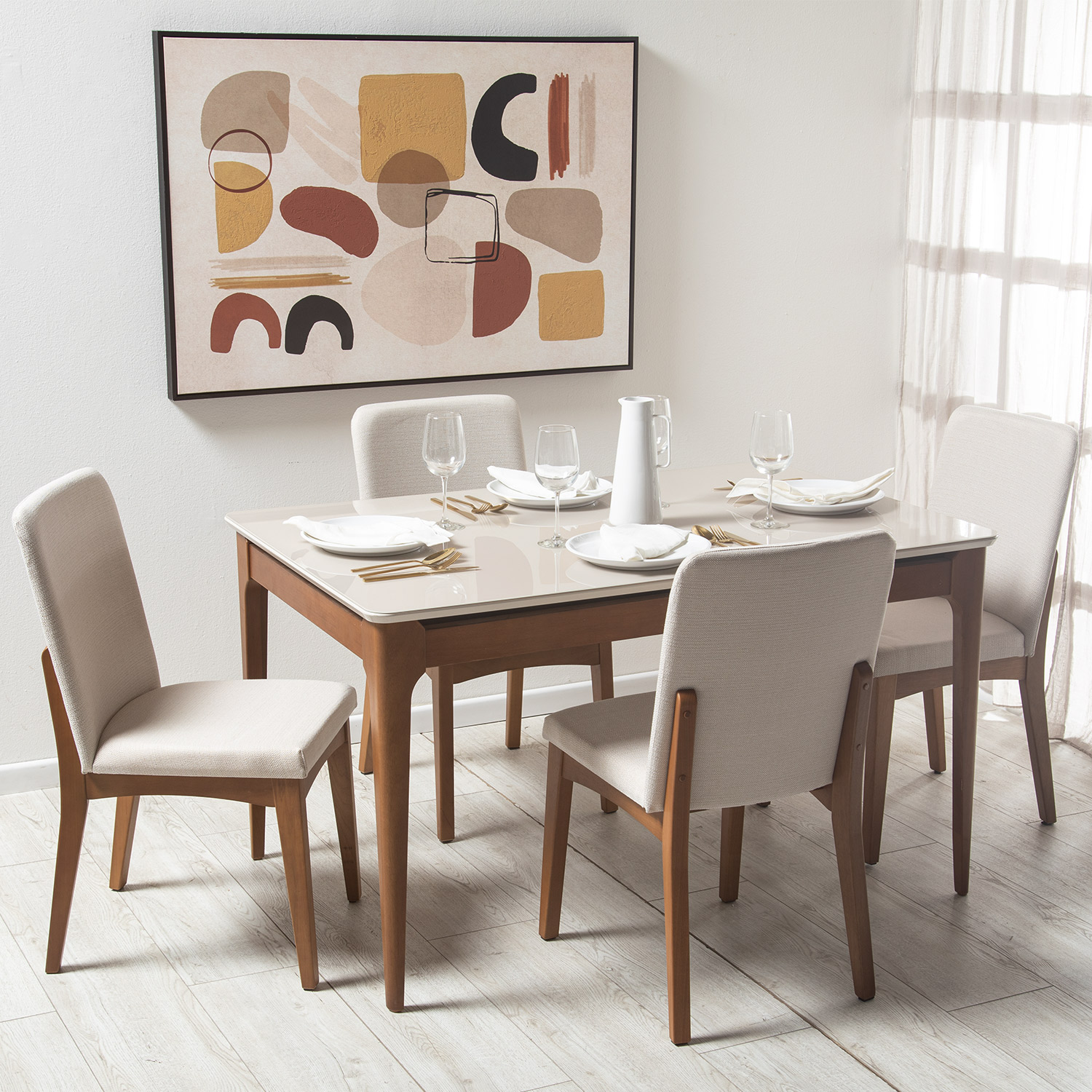 Comedor Addar 1.35 + 4 Silla Olive Natural  1
