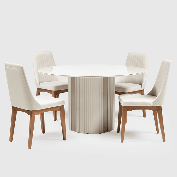 Comedor Liege Redonda 1.35 + 4S Elsie Beige (2)