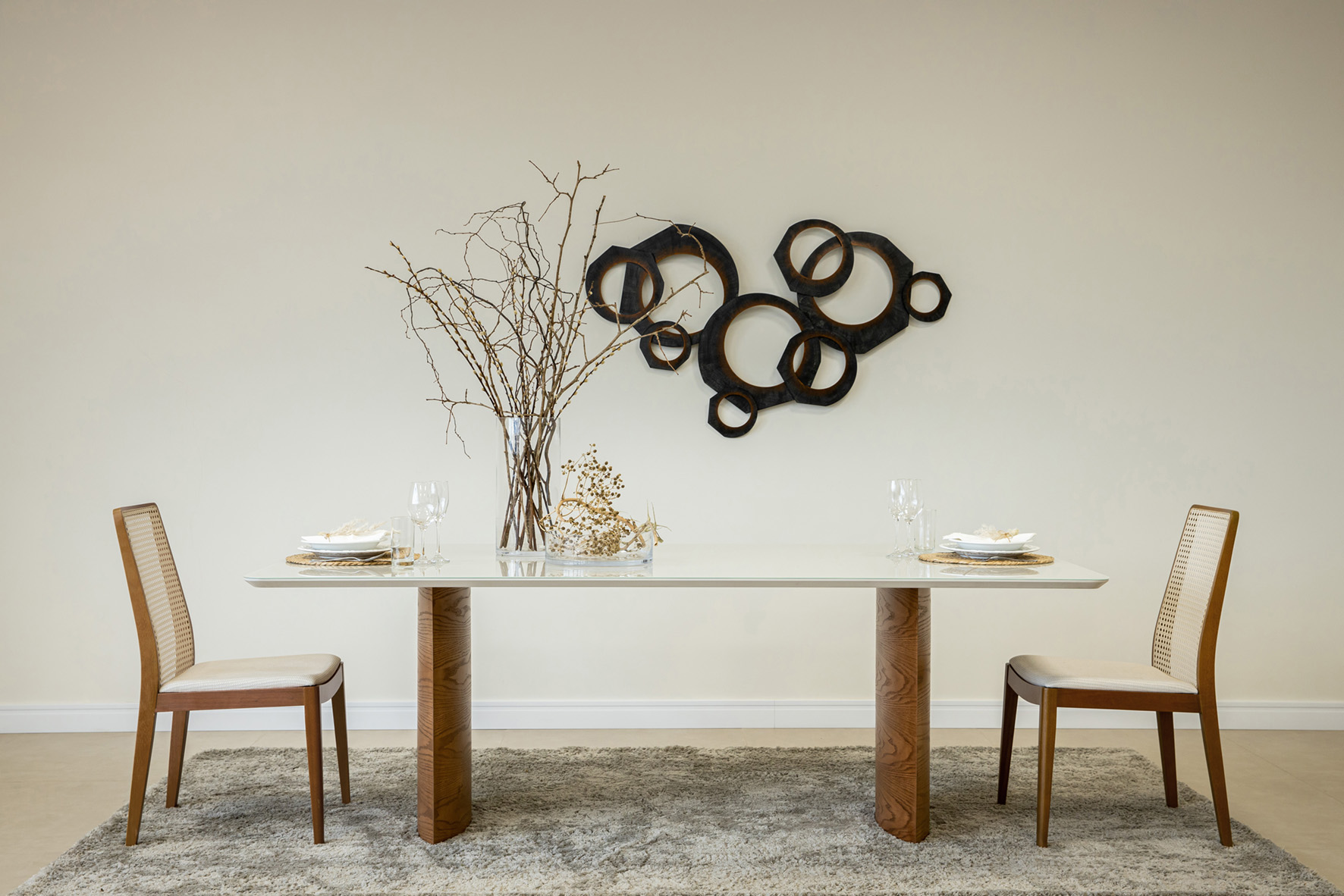 Mesa de Comedor Livia 2.2 (Base Iolanda) Off White Natural Base 100% Madera 2