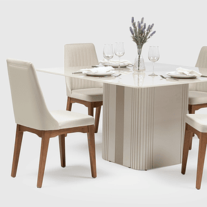 Comedor Liege Cuadrada + 6 Sillas Elsie Beige