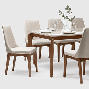 Comedor Laurent 2.1 Off white + 8 Sillas Elsie Beige