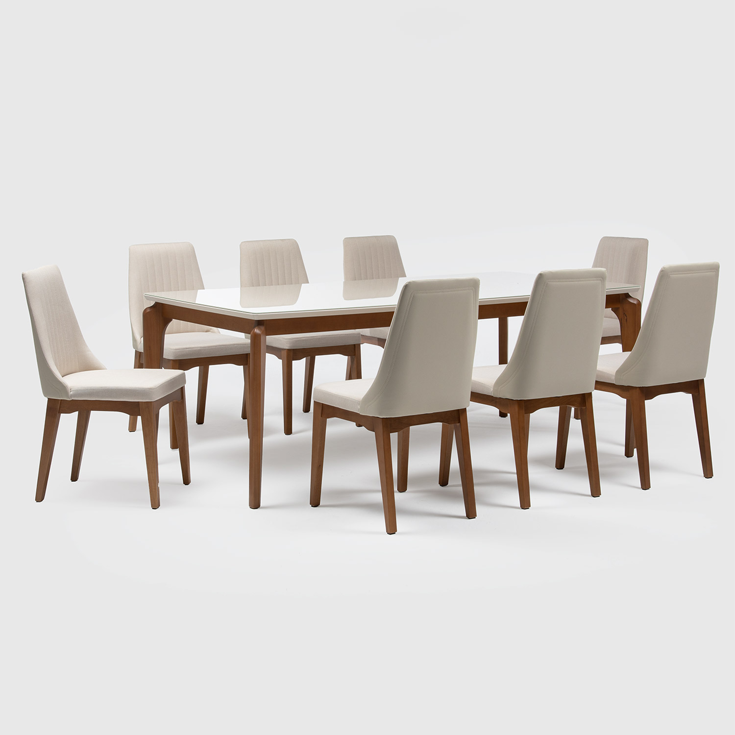 Comedor Laurent 2.1 Off white + 8 Sillas Elsie Beige 2