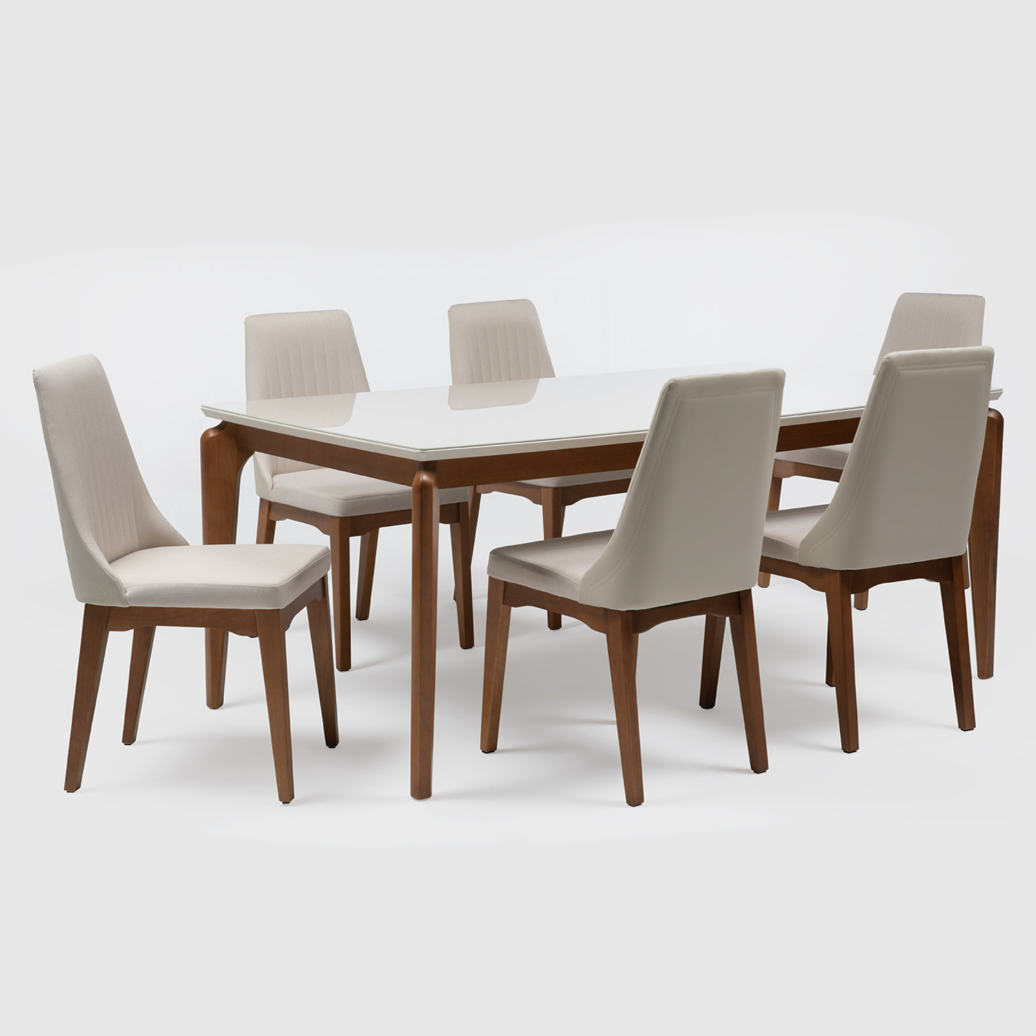 Comedor Laurent 1.8 Off White + 6 Sillas Elsie Beige 1