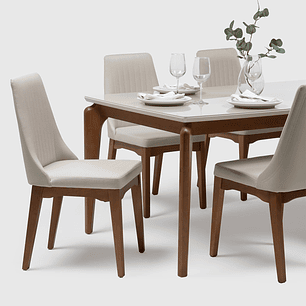 Comedor Laurent 1.8 Off White + 6 Sillas Elsie Beige