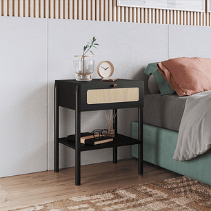 Set Respaldo 27967 2P+2 Veladores 27932E Ratan Negro