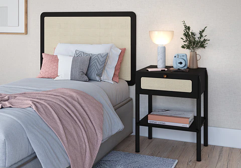 Set Respaldo 27966 1P + 1 Velador 27932 Ratan Negro