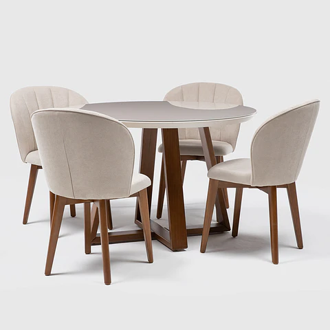 Comedor Bennet 1.15 Redondo + 4 Sillas Alba Soft Palha