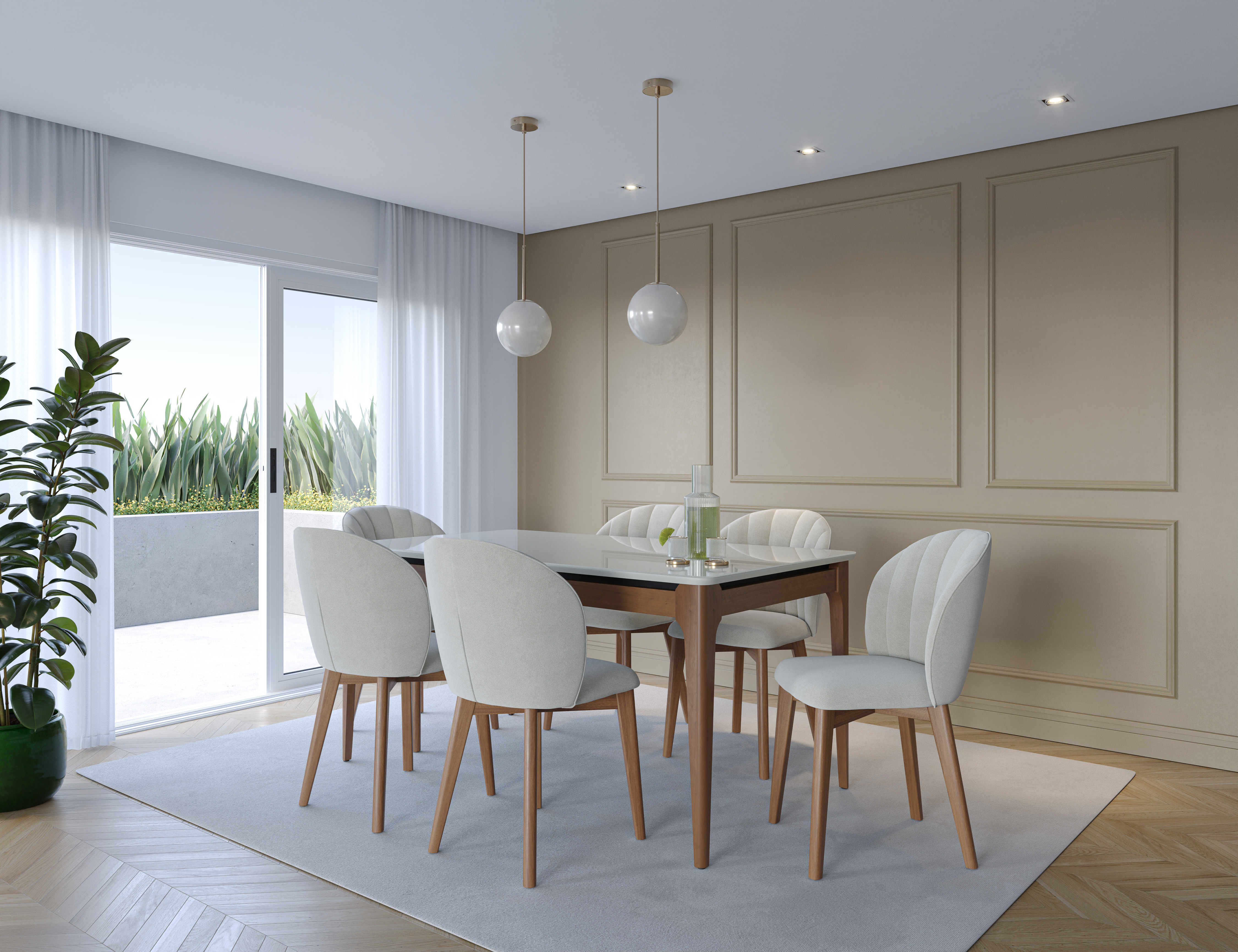 Comedor Addar 1.6 Ow + 6 Sillas Alba Natural Soft Palha 1