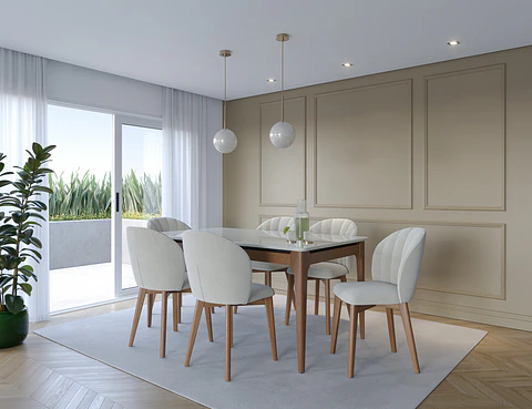 Comedor Addar 1.6 Ow + 6 Sillas Alba Natural Soft Palha