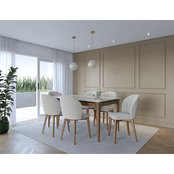 Comedor Addar 1.6 Ow + 6 Sillas Alba Natural Soft Palha