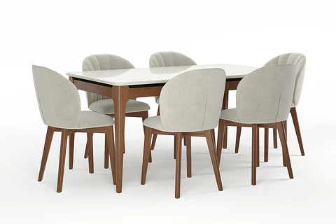 Comedor Addar 1.6 Ow + 6 Sillas Alba Natural Soft Palha
