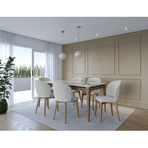 Comedor Addar 1.8 Ow + 6 Sillas Alba Natural Soft Palha