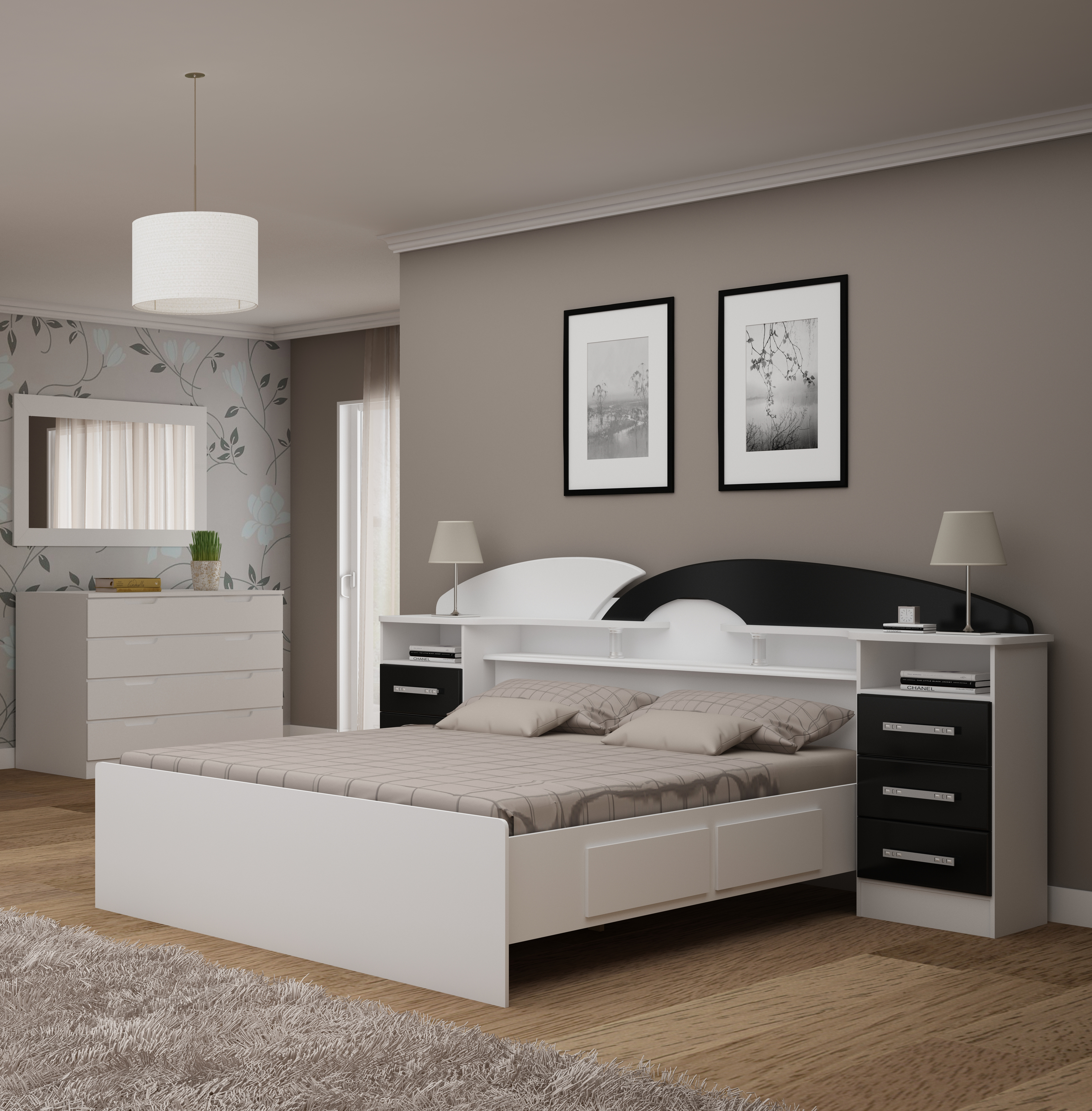 Cama Premium Blanco/ Negro 1