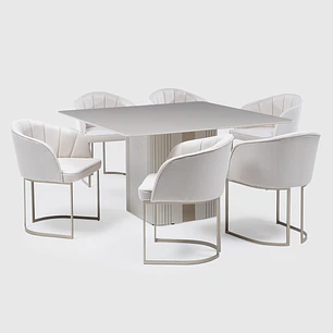 Comedor Liege Cuadrada + 6 Sillas Beverly Champagne