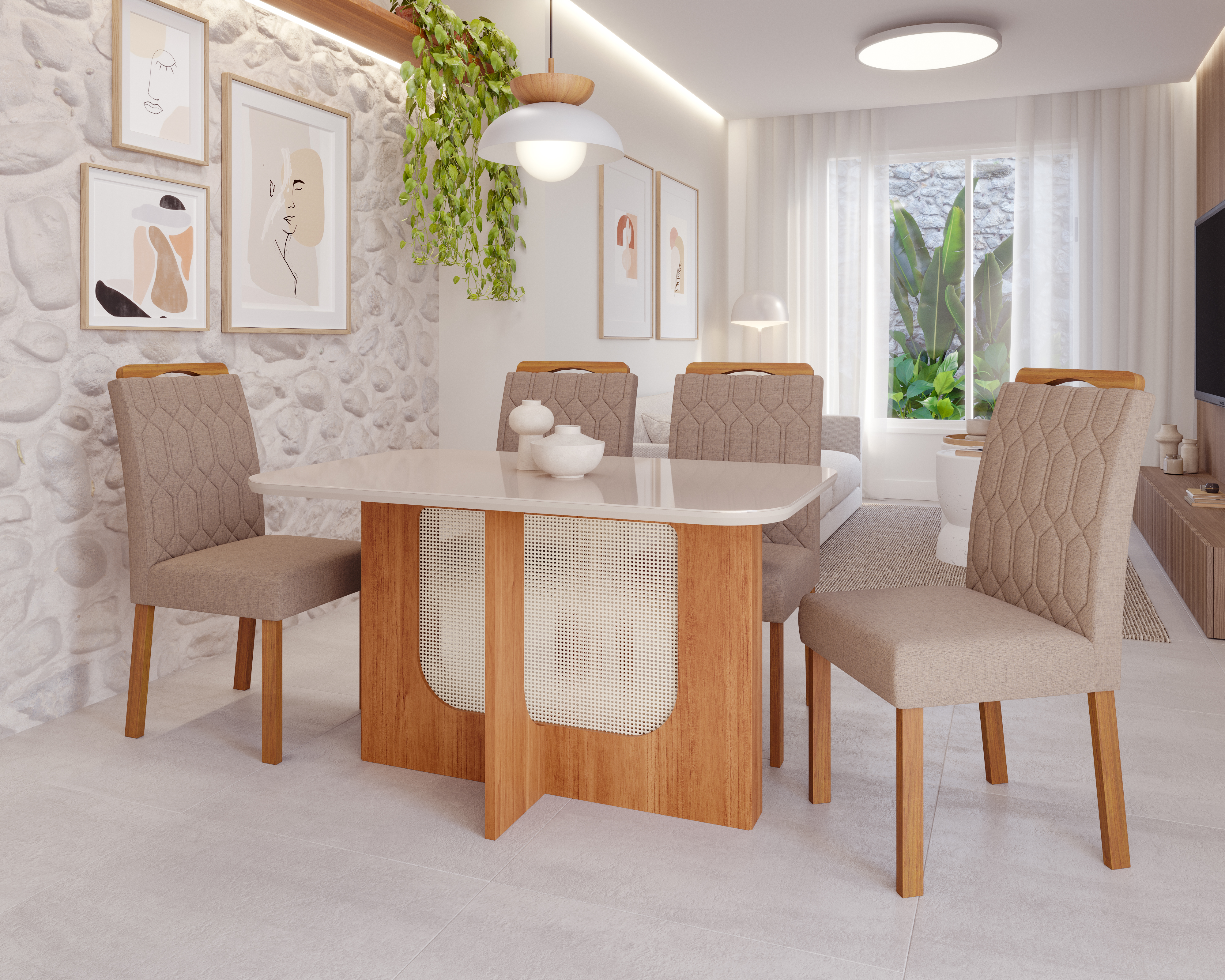 Comedor Louise 1.3 + 4S Paola Beige 1