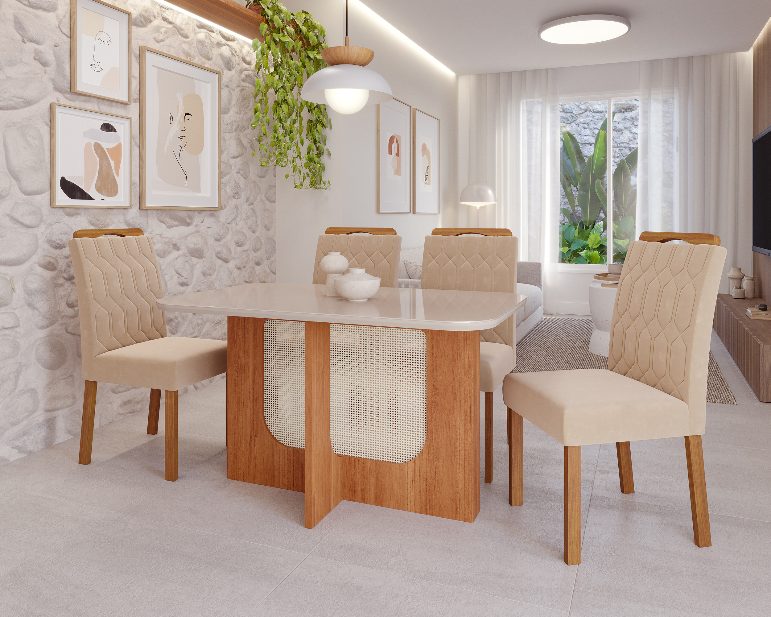 Comedor Louise 1.3 + 4S Paola Nude 1