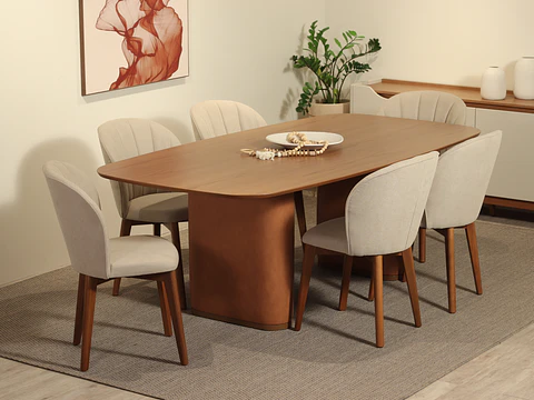 Comedor Lintz 1.8 Canela + 6S Alba Soft Palha
