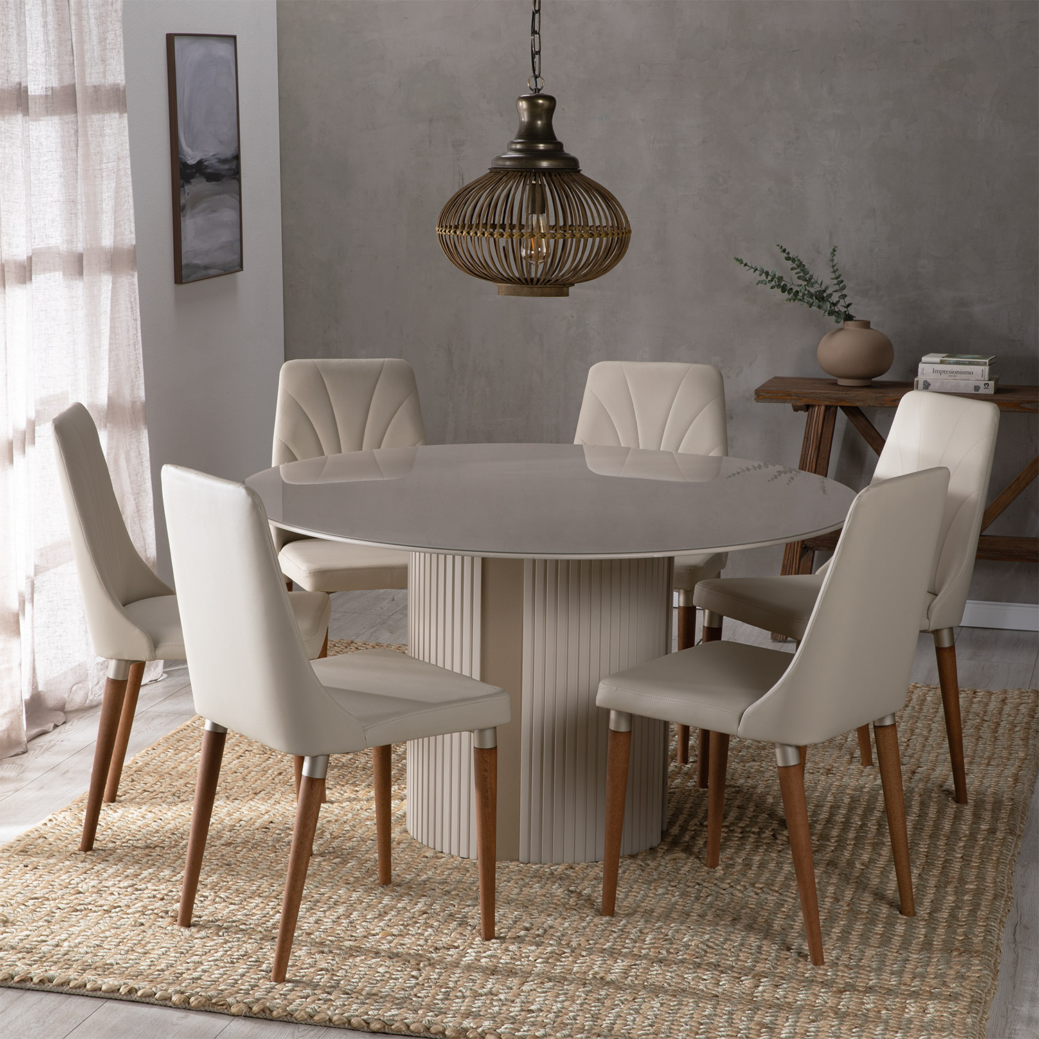 Comedor Liege Redondo + 6 Sillas Loren 311 1