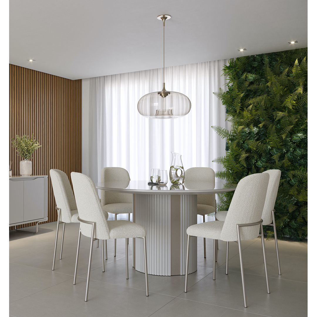 Comedor Liege Redondo Ow Champagne+6 Sillas Lucille Boucle Champagne - Image 1