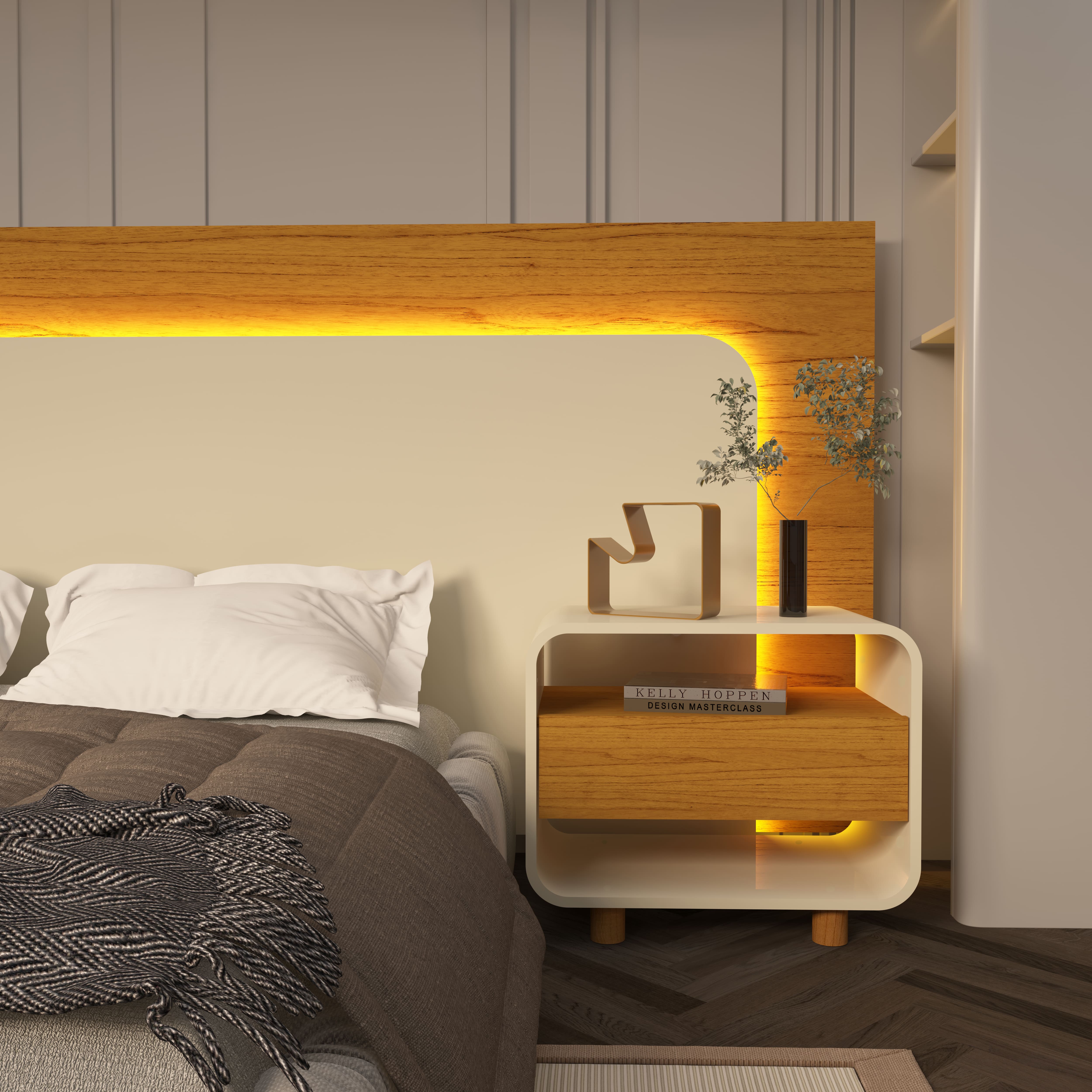 Respaldo Innova Led + 2 Veladores Off White Natural  5