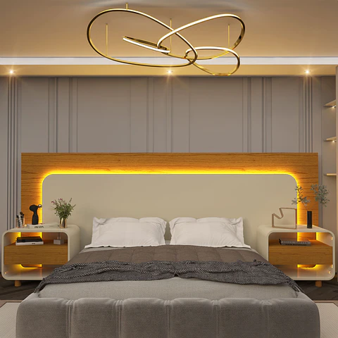Respaldo Innova Led + 2 Veladores Off White Natural 