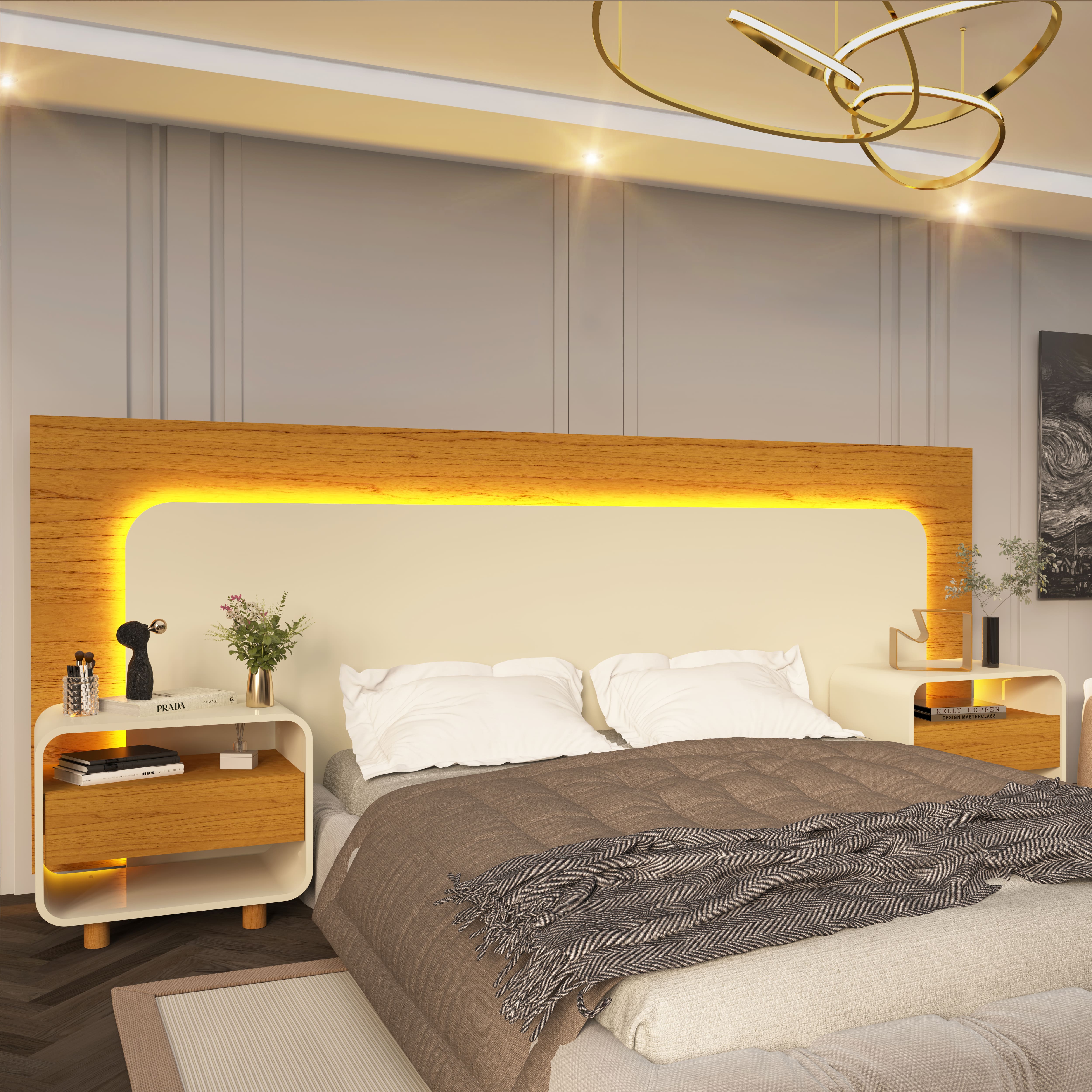 Respaldo Innova Led + 2 Veladores Off White Natural  7