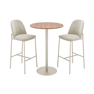 Bar Mesa Bistro Orb + 2 Banquetas Lucille Soft Palha Champagne