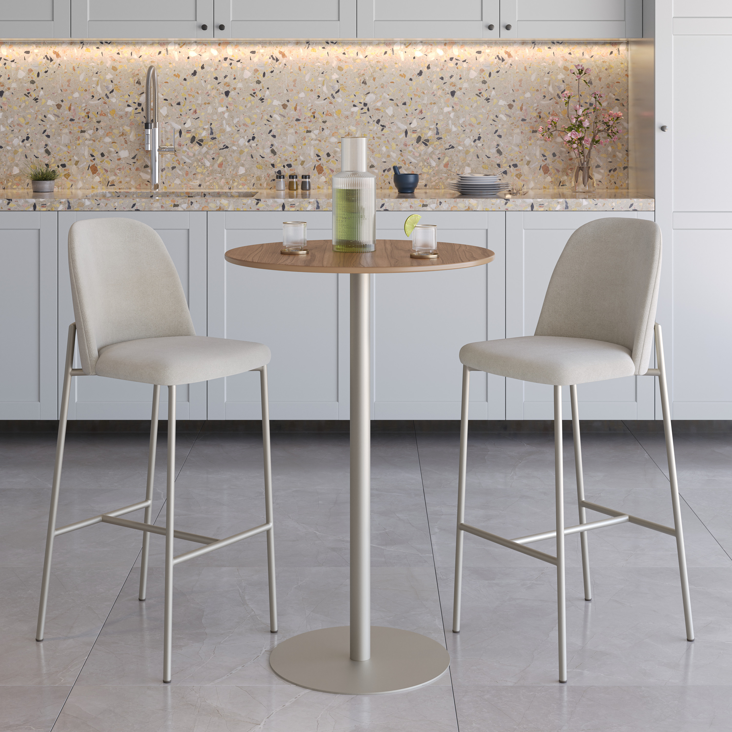 Bar Mesa Bistro Orb + 2 Banquetas Lucille Soft Palha Champagne 1