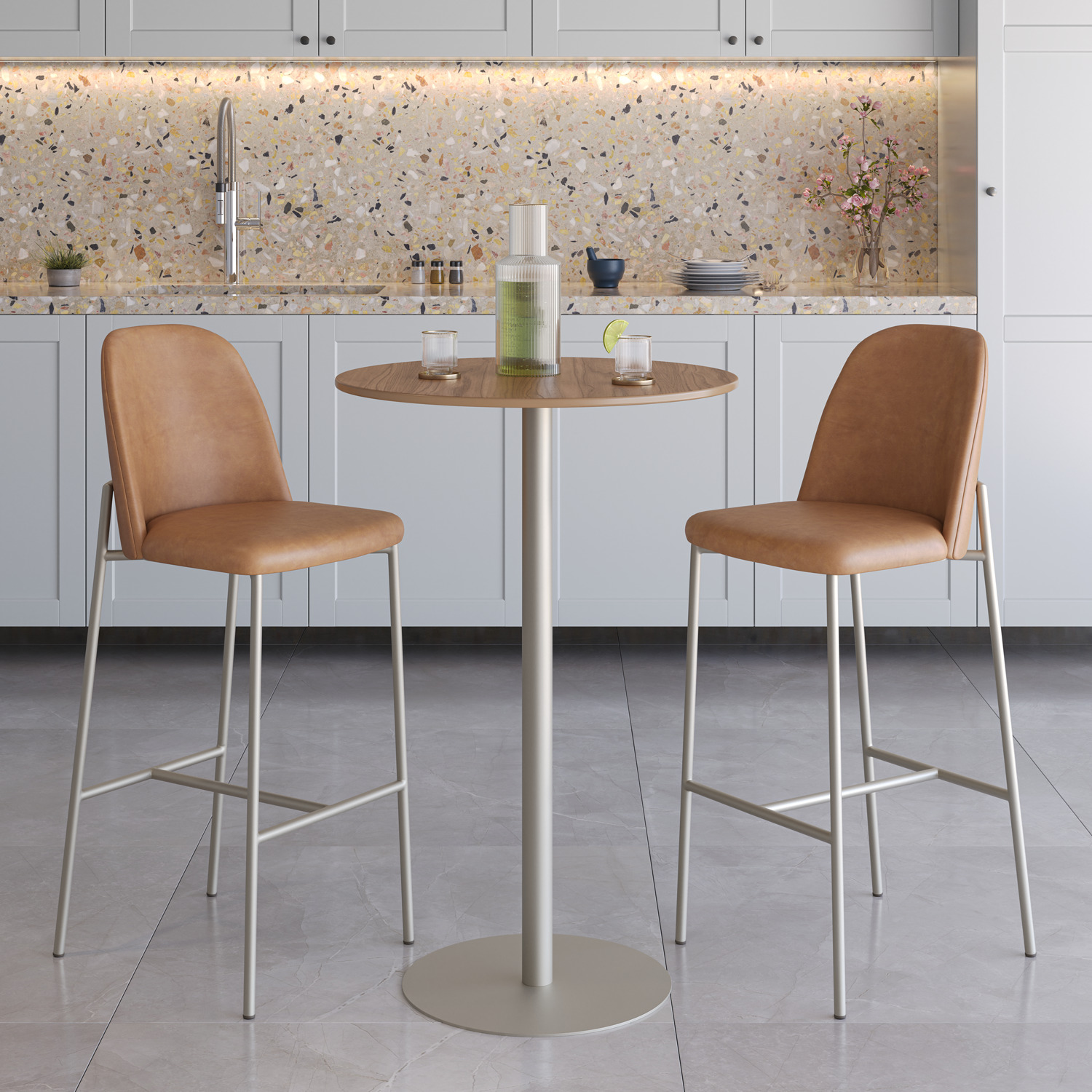 Bar Mesa Bistro Orb+ 2 Banquetas Lucille Caramel Champagne 1